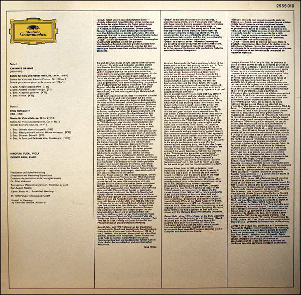 Johannes Brahms, Paul Hindemith / Hirofumi Fukai, Gernot Kahl : Sonate Für Viola Und Klavier, Op.120 Nr.1 / Sonate Für Viola Solo, Op.11 Nr.5 (LP, Album)