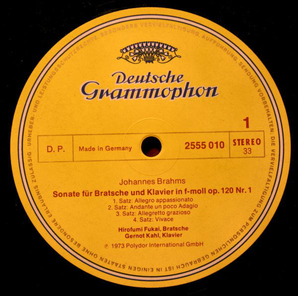 Johannes Brahms, Paul Hindemith / Hirofumi Fukai, Gernot Kahl : Sonate Für Viola Und Klavier, Op.120 Nr.1 / Sonate Für Viola Solo, Op.11 Nr.5 (LP, Album)