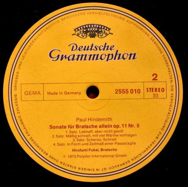 Johannes Brahms, Paul Hindemith / Hirofumi Fukai, Gernot Kahl : Sonate Für Viola Und Klavier, Op.120 Nr.1 / Sonate Für Viola Solo, Op.11 Nr.5 (LP, Album)