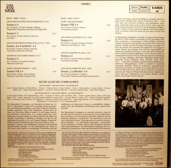 Musicalische Compagney : Sonate Concertate (LP, Album, Gat)