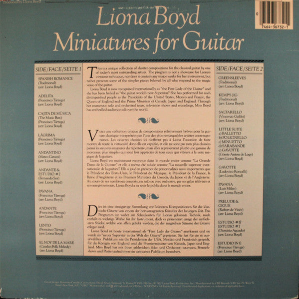 Liona Boyd : Miniatures For Guitar (LP)