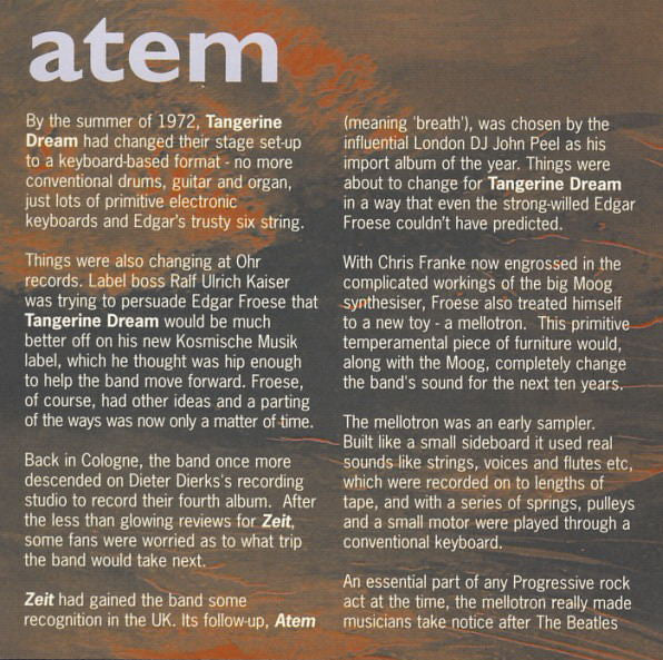 Tangerine Dream : Atem (CD, Album, RE, RM, RP)