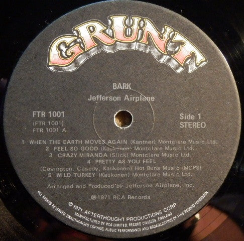 Jefferson Airplane : Bark (LP, Album)