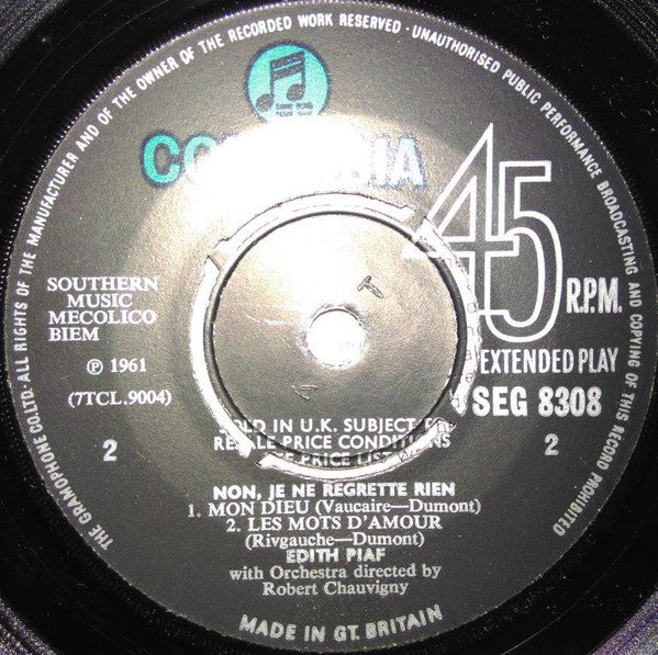Edith Piaf : Non, Je Ne Regrette Rien... (7", EP, Mono)
