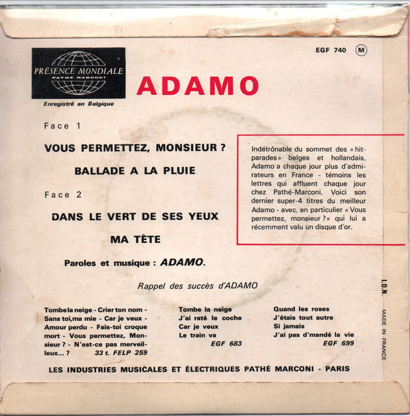 Adamo : Vous Permettez, Monsieur ? (7", EP, RP, Red)