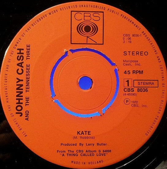 Johnny Cash And The Tennessee Three : Kate (7", Single)
