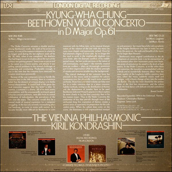 Ludwig van Beethoven, Kyung-Wha Chung, Wiener Philharmoniker, Kiril Kondrashin : Violin Concerto In D Major, Op.61 (LP, Album)