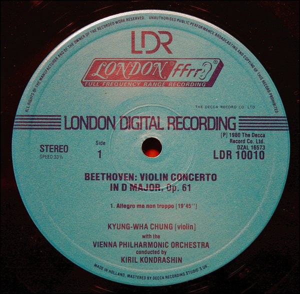 Ludwig van Beethoven, Kyung-Wha Chung, Wiener Philharmoniker, Kiril Kondrashin : Violin Concerto In D Major, Op.61 (LP, Album)