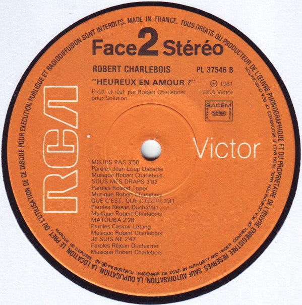 Robert Charlebois : Heureux En Amour ? (LP, Album)