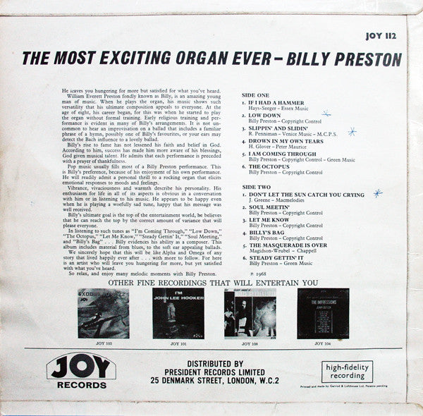 Billy Preston : The Most Exciting Organ Ever (LP, Album, Mono, RE)