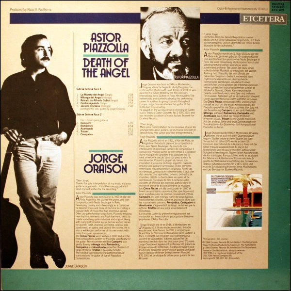 Astor Piazzolla - Jorge Oraisòn : Death Of The Angel / Songs And Tangos For Guitar (LP)