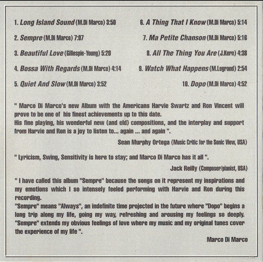 Marco Di Marco Trio : Marco Di Marco Trio In New York "Sempre" (CD, Album)