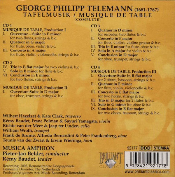 Georg Philipp Telemann : Tafelmusik • Musique De Table (Complete) (4xCD, Album + Box, Wal)