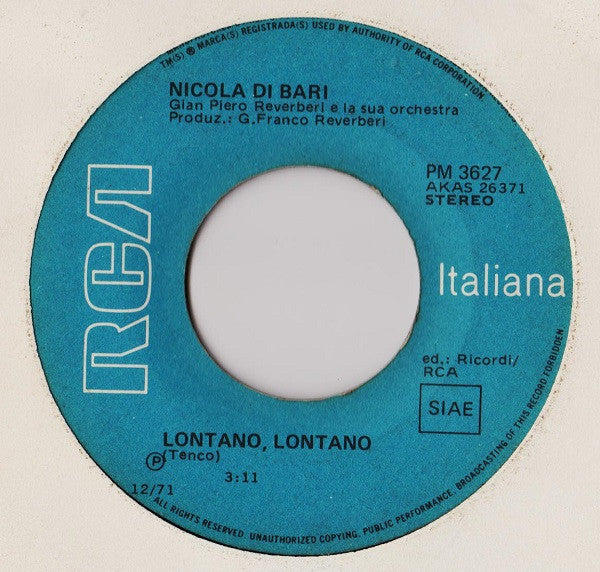 Nicola Di Bari : Chitarra Suona Più Piano / Lontano, Lontano (7")