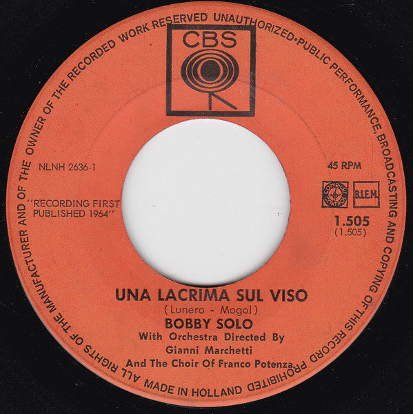 Bobby Solo : Una Lacrima Sul Viso  (7")