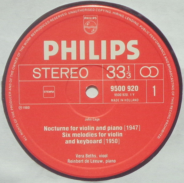 John Cage : Nocturne - Six Melodies - Amores - A Valentine Out Of Season - Music For Marcel Duchamp (LP)