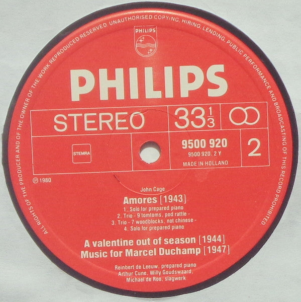 John Cage : Nocturne - Six Melodies - Amores - A Valentine Out Of Season - Music For Marcel Duchamp (LP)