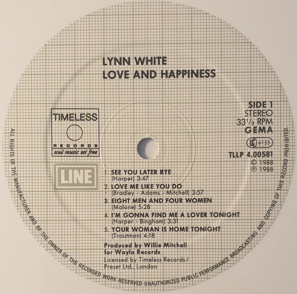 Lynn White : Love And Happiness (LP, Album, Whi)