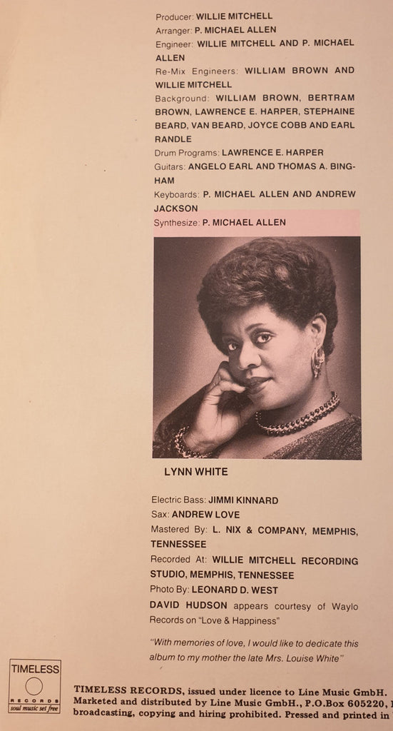 Lynn White : Love And Happiness (LP, Album, Whi)