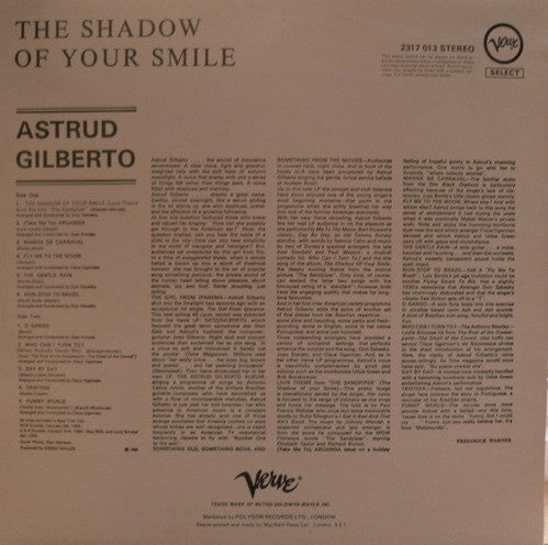 Astrud Gilberto : The Shadow Of Your Smile (LP, Album, RE)