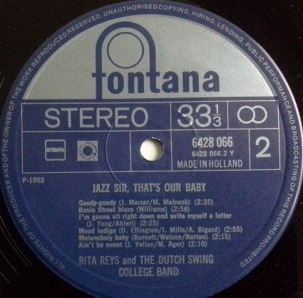 Rita Reys & The Dutch Swing College Band : Jazz Sir, That's Our Baby (LP, Album, RE)