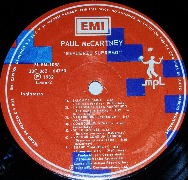 Paul McCartney : Tug Of War = Esfuerzo Supremo (LP, Album)