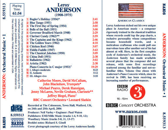 Leroy Anderson, Jeffrey Biegel, BBC Concert Orchestra, Leonard Slatkin : Orchestral Music - 1: Piano Concerto / The Golden Years / Fiddle-Faddle (CD)