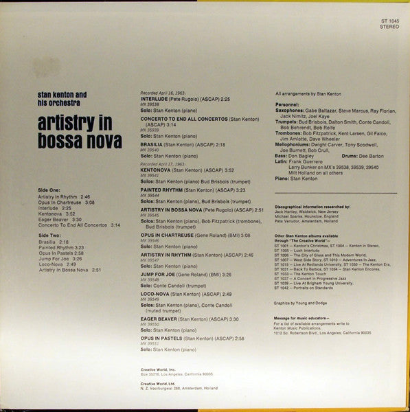 Stan Kenton And His Orchestra : Artistry In Bossa Nova (LP, Album, RE)