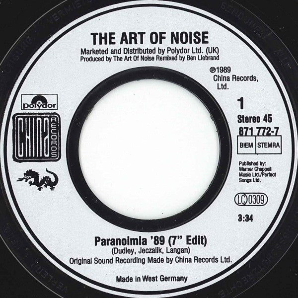 The Art Of Noise : Paranoimia '89 (7", Single)