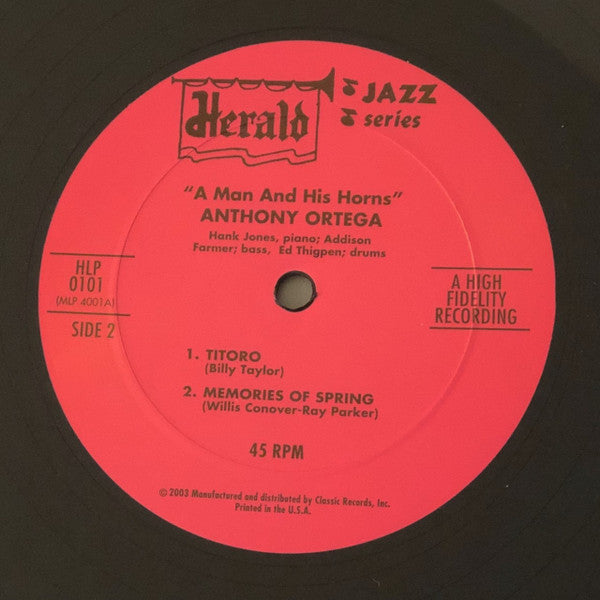 Anthony Ortega : A Man And His Horns (12", Mono, RM, Smplr, 200)