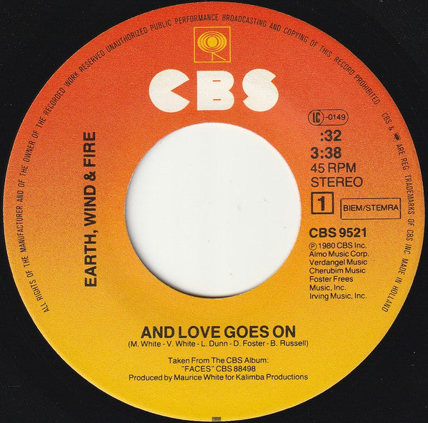 Earth, Wind & Fire : And Love Goes On (7", Single)