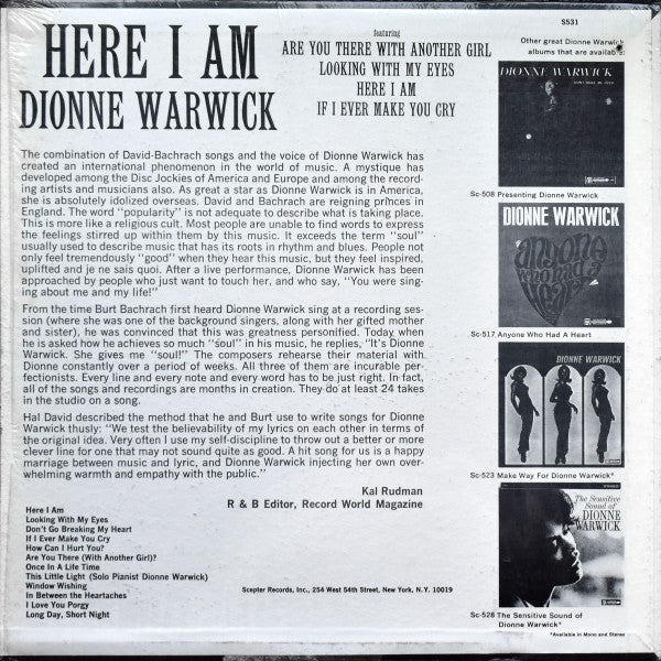 Dionne Warwick : Here I Am (LP, Album, RE, Pet)