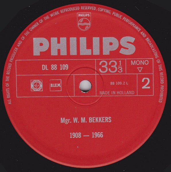 Mgr. W. M. Bekkers : 1908 - 1966 (LP, Mono)
