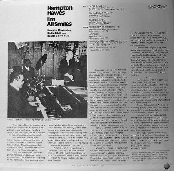 Hampton Hawes : I'm All Smiles (LP, Album)