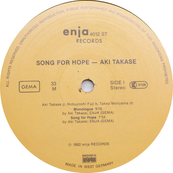 Aki Takase Trio : Song For Hope (LP, Album)