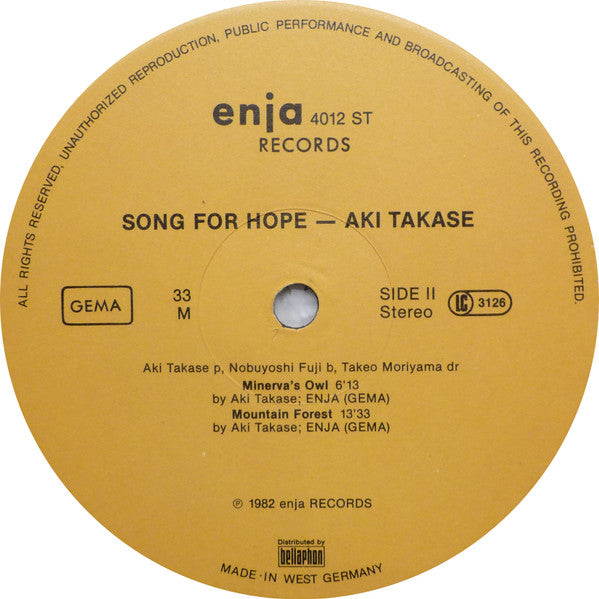 Aki Takase Trio : Song For Hope (LP, Album)