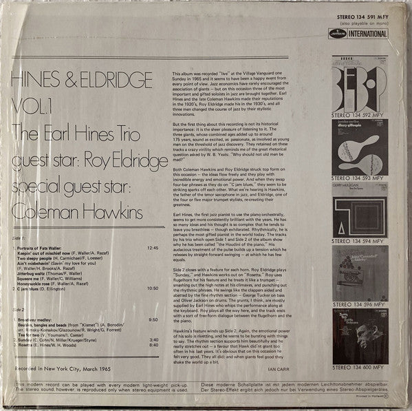 The Earl Hines Trio : Hines & Eldridge (LP, Album)