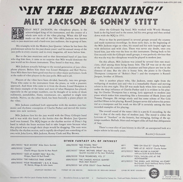 Milt Jackson & Sonny Stitt : In The Beginning (LP, Album, Ltd, RE)