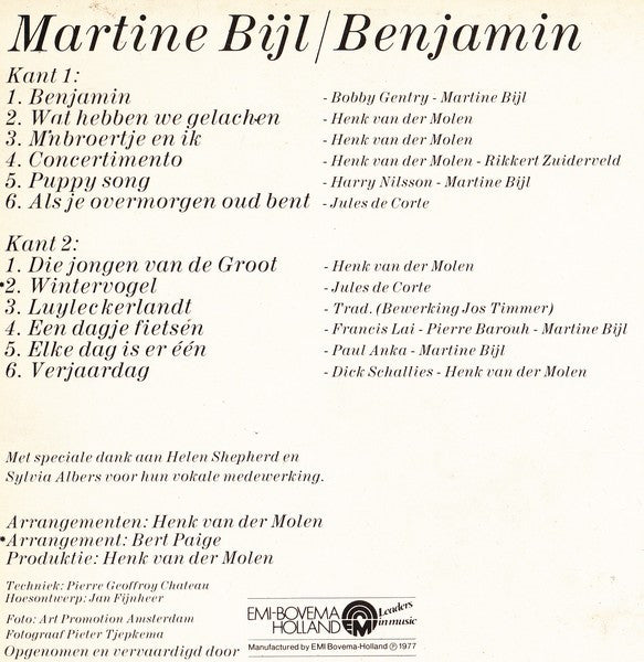 Martine Bijl : Benjamin (LP, RP)