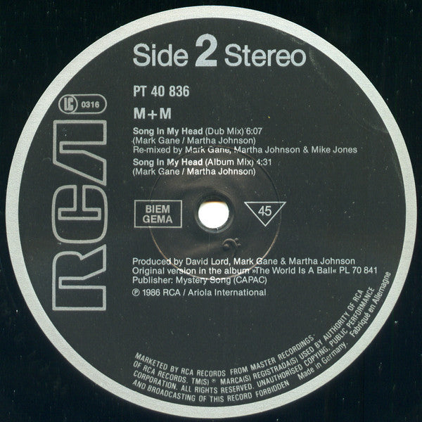 M + M : Song In My Head - Dance Re-Mix (12")