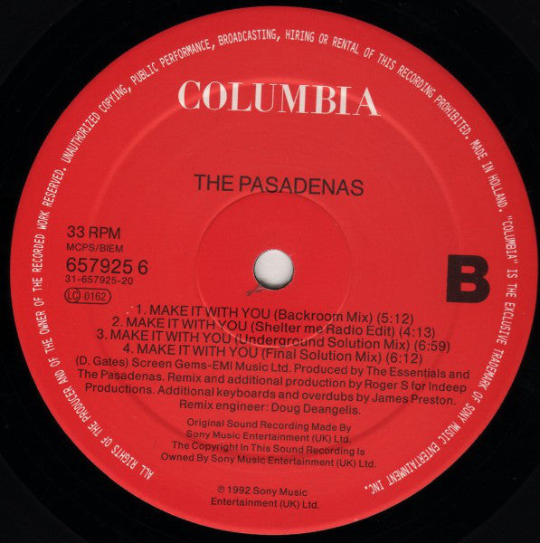 The Pasadenas : Make It With You (12", Six)