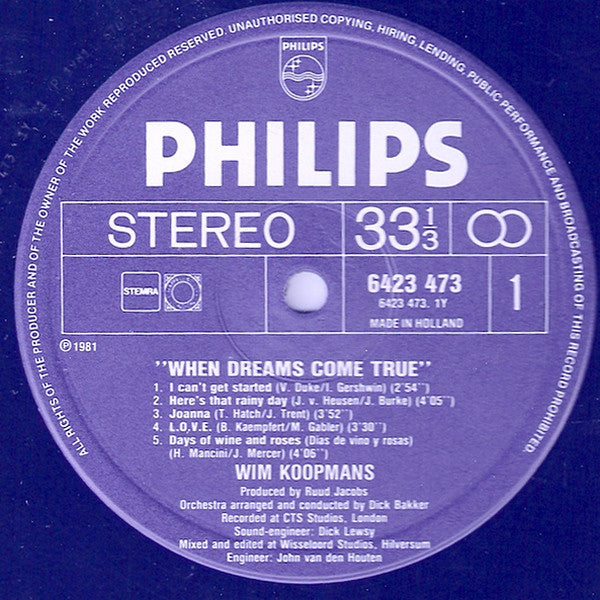 Wim Koopmans : When Dreams Come True (LP, Album)