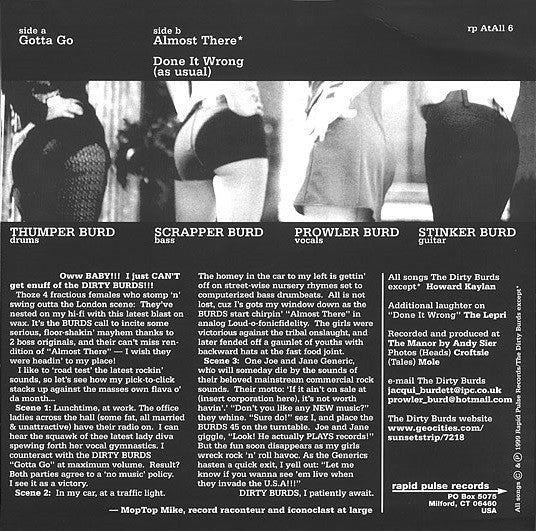 The Dirty Burds : Gotta Go (7")