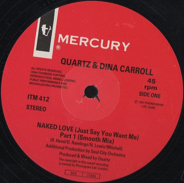 Quartz (2) With Dina Carroll : Naked Love (Just Say You Want Me) (12", Red)