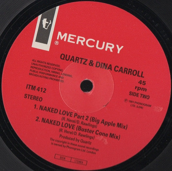 Quartz (2) With Dina Carroll : Naked Love (Just Say You Want Me) (12", Red)