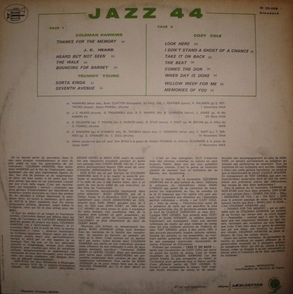 Cozy Cole, J.C. Heard, Coleman Hawkins, Trummy Young : Jazz 44 (LP, Comp)