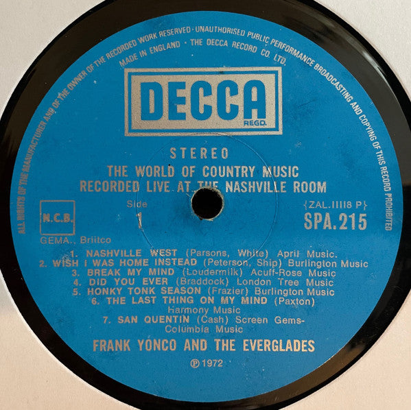 Frank Yonco And The Everglades : The World Of Country Music - Live At The Nashville Room, London (LP, Album)