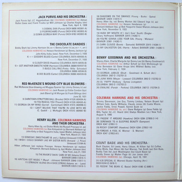 Coleman Hawkins : Recordings Made Between 1930 And 1941 (2xLP, Comp)