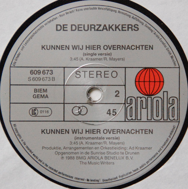 De Deurzakkers : Kunnen Wij Hier Overnachten (Party Mix) (12" Remix) (12", Maxi)