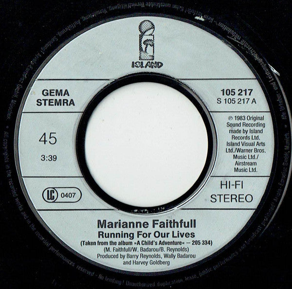 Marianne Faithfull : Running For Our Lives (7", Single)
